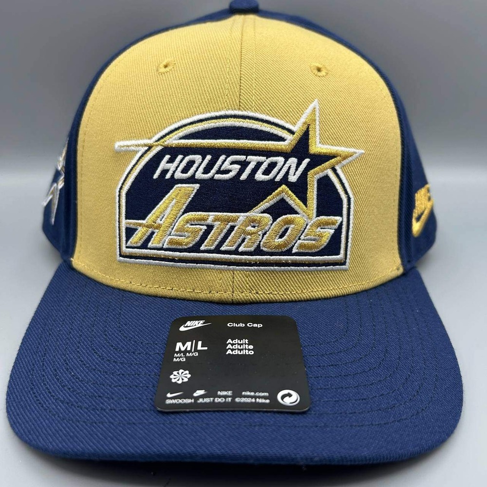 Houston Astros x Nike Club Hat Men M-L Yellow Navy Dri-Fit Strap Back Cap New